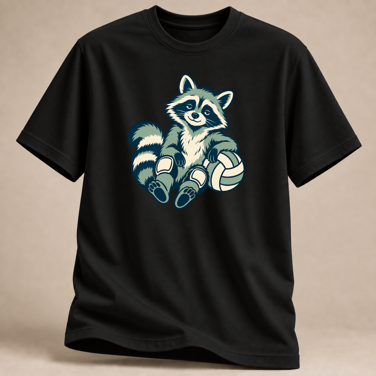 Volleyball-Waschbär: Spieltagspause – T-Shirt – Schwarz