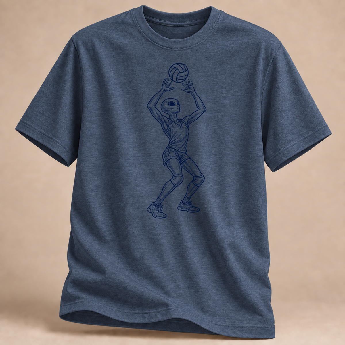 Alien-Zuspieler Volleyball T-Shirt – Mockup in Marineblau meliert