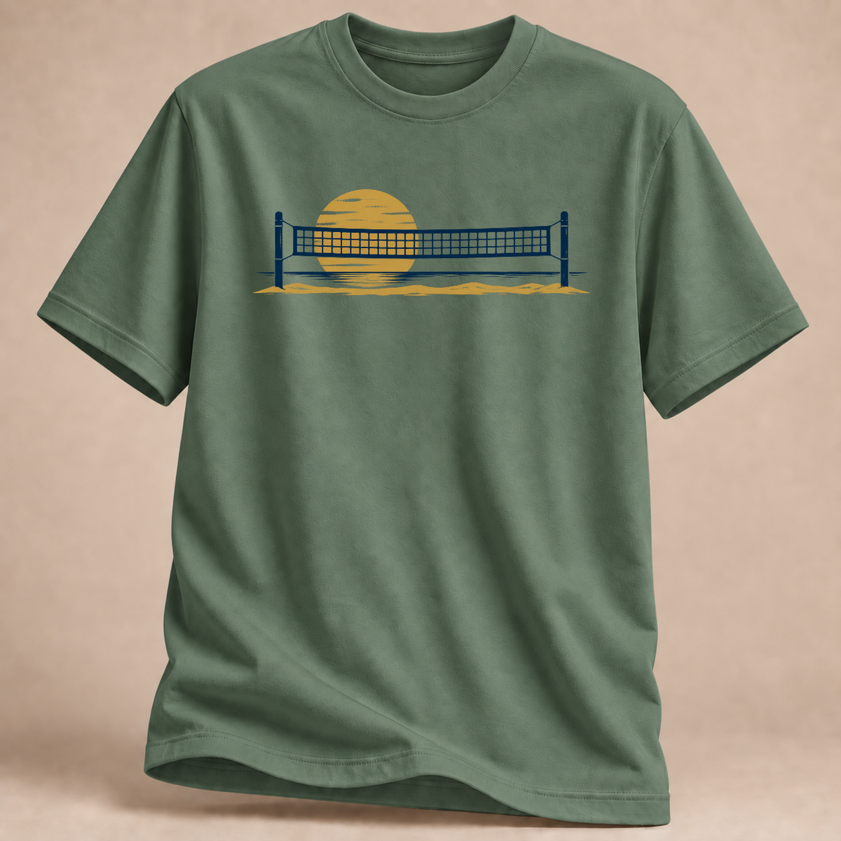 Beachvolleyball Sonnenuntergang – Volleyball-T-Shirt in Militärgrün