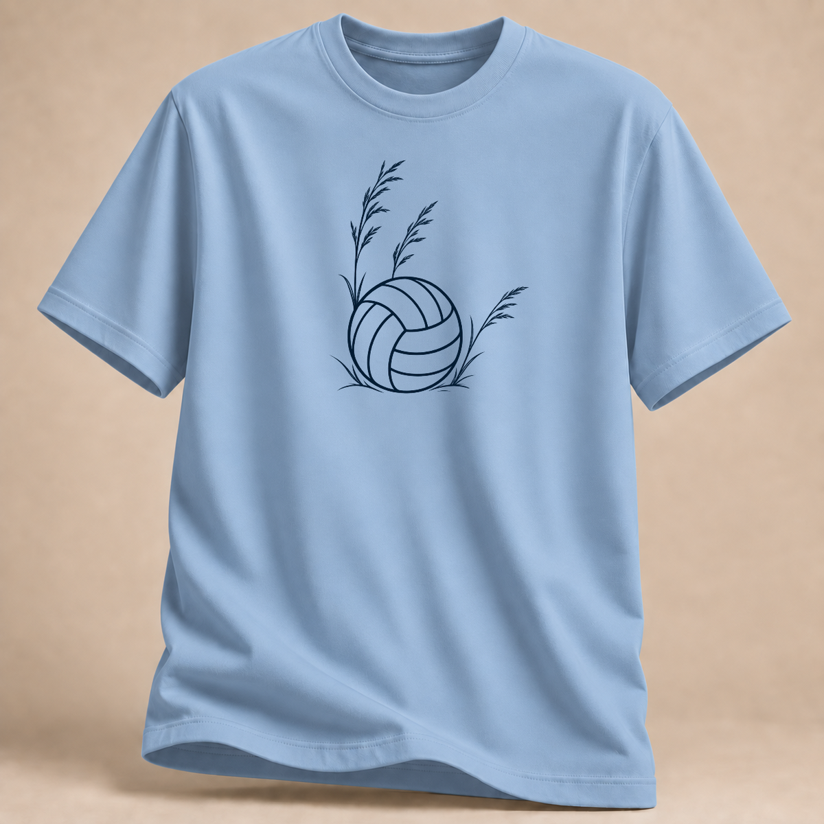 Botanisches Volleyball T-Shirt mit Blättern – Mockup in Hellblau