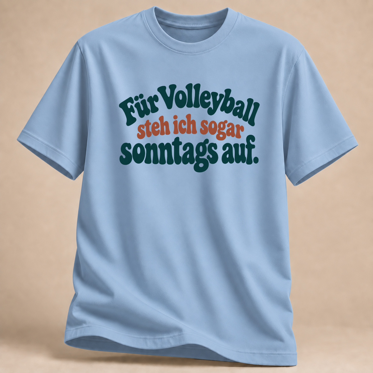Trainer. Ich hab die Übung erklärt. Volleyball T-Shirt – Mockup in Hellblau