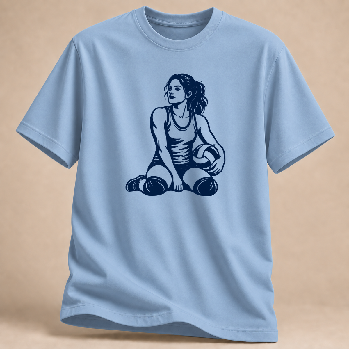 Spielerin mit Volleyball T-Shirt – Mockup in Hellblau