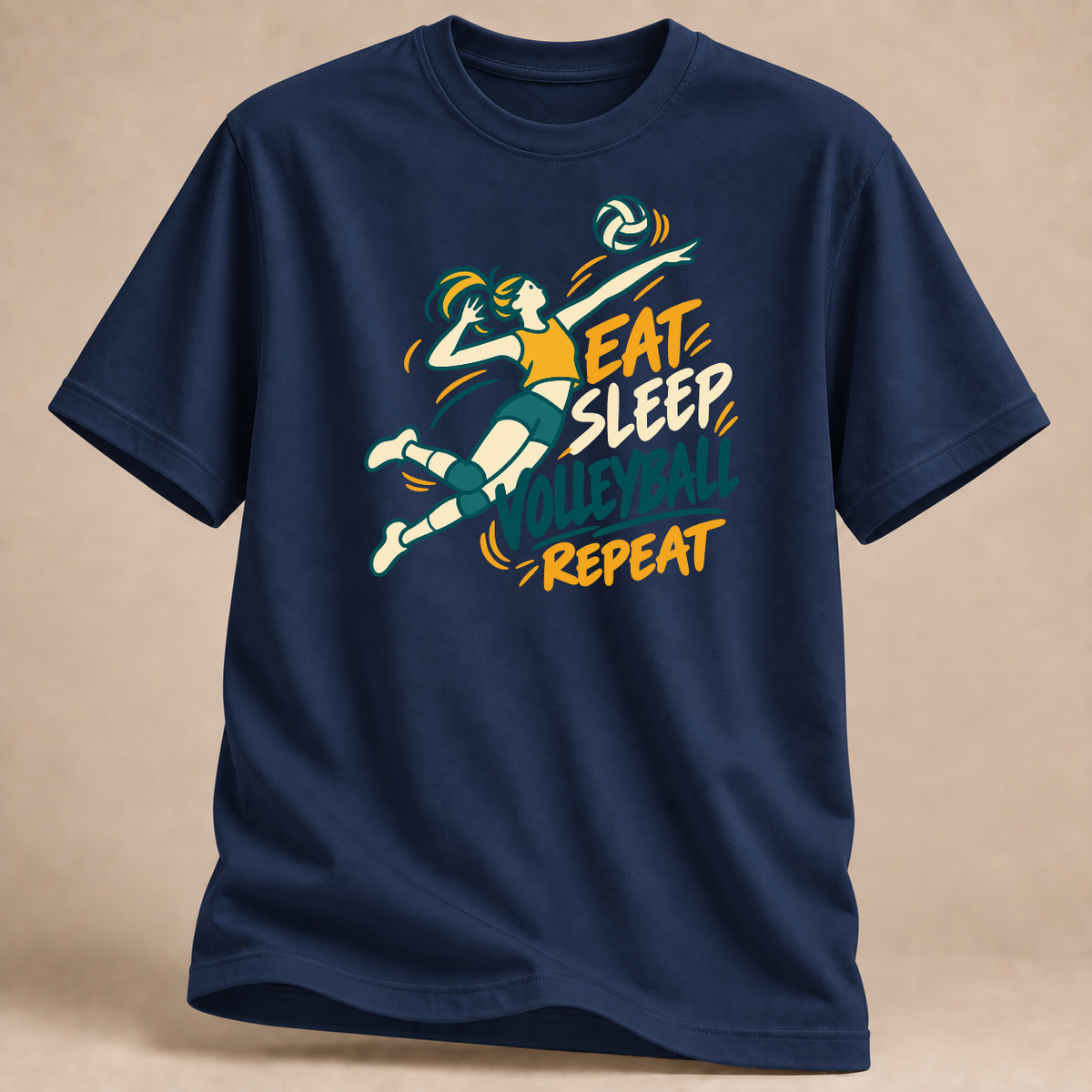 RÜCKRAUM – Eat Sleep Volleyball T-Shirt – Marineblau