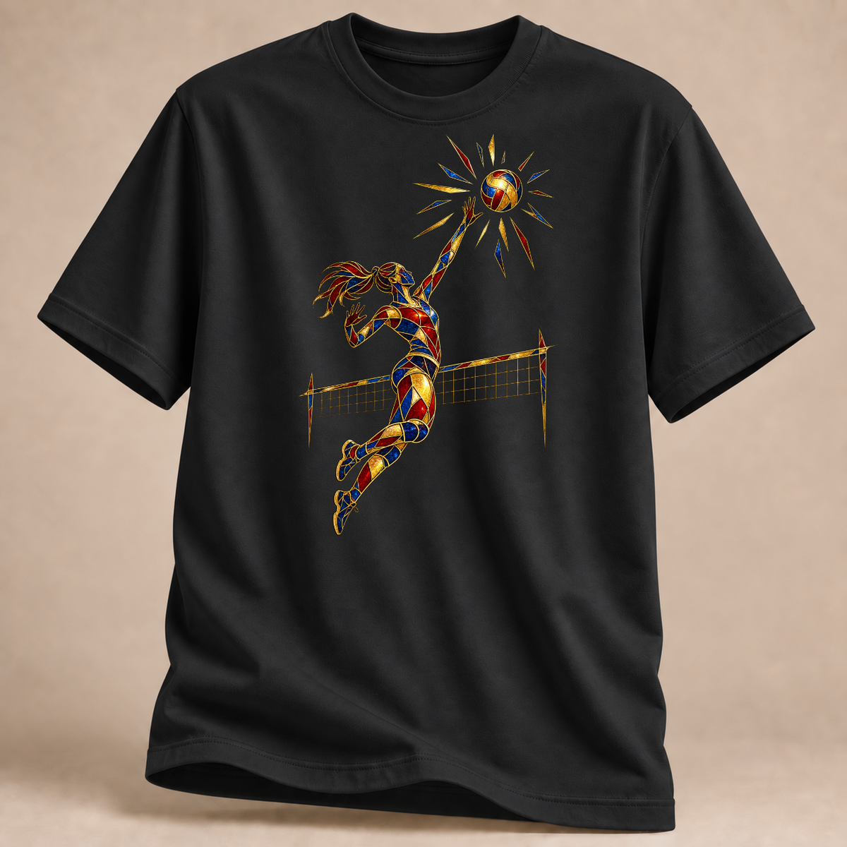 RÜCKRAUM – Volleyball Glasfenster T-Shirt – Schwarz