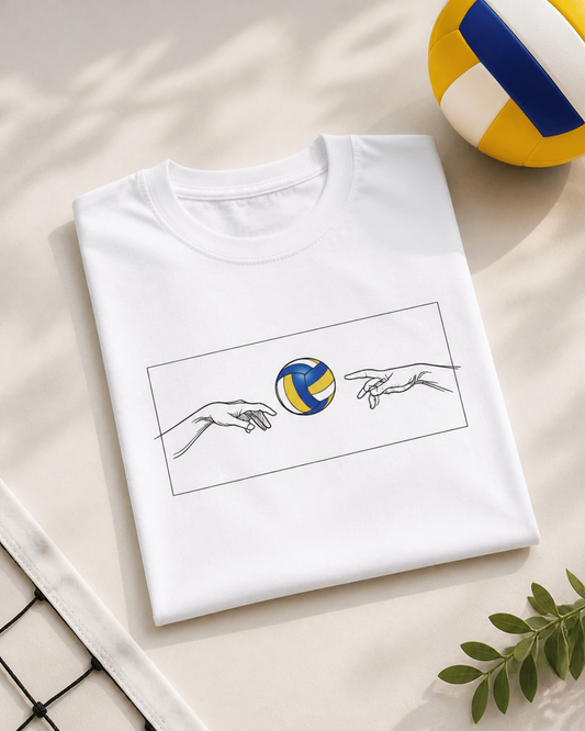 Volleyball T-Shirt „Zwischen den Händen“ – flach ausgelegte Produktansicht