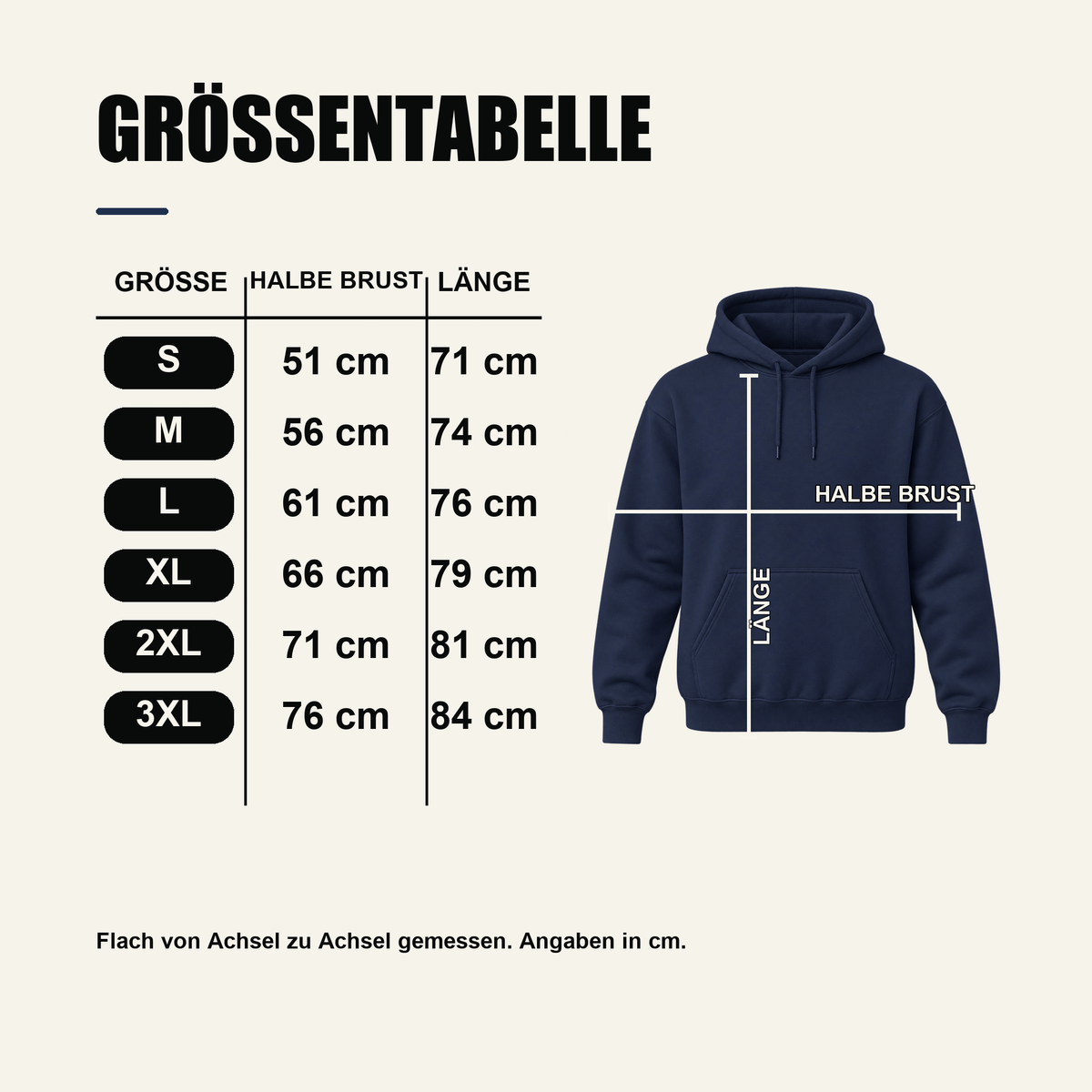 Größentabelle für Personalisierter Volleyball-Hoodie mit Name & Nummer