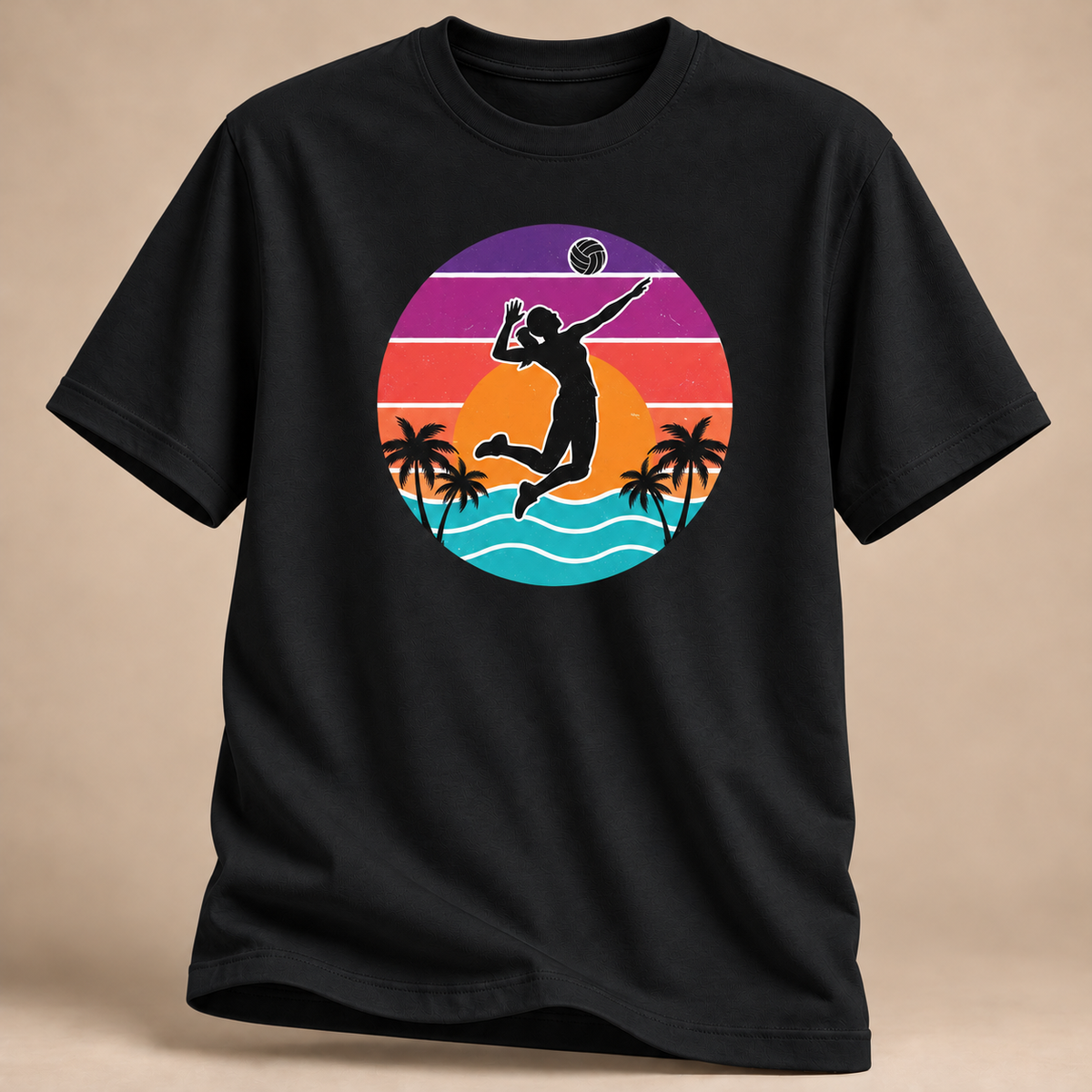 Sunset Spike Volleyball T-Shirt – Schwarz / Black – Gildan 64000 – Front Studio