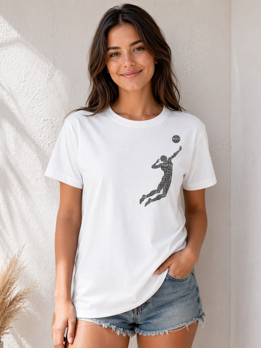 Beachvolleyball Words Shirt – getragen auf dem Beachvolleyballfeld