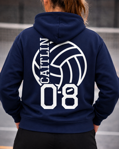 Personalisierter Volleyball-Hoodie mit Name & Nummer - Front & Rücken