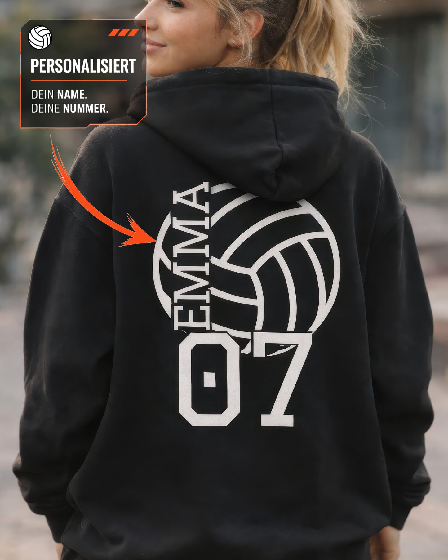 Personalisierter Volleyball-Hoodie mit Wunschname & Wunschnummer