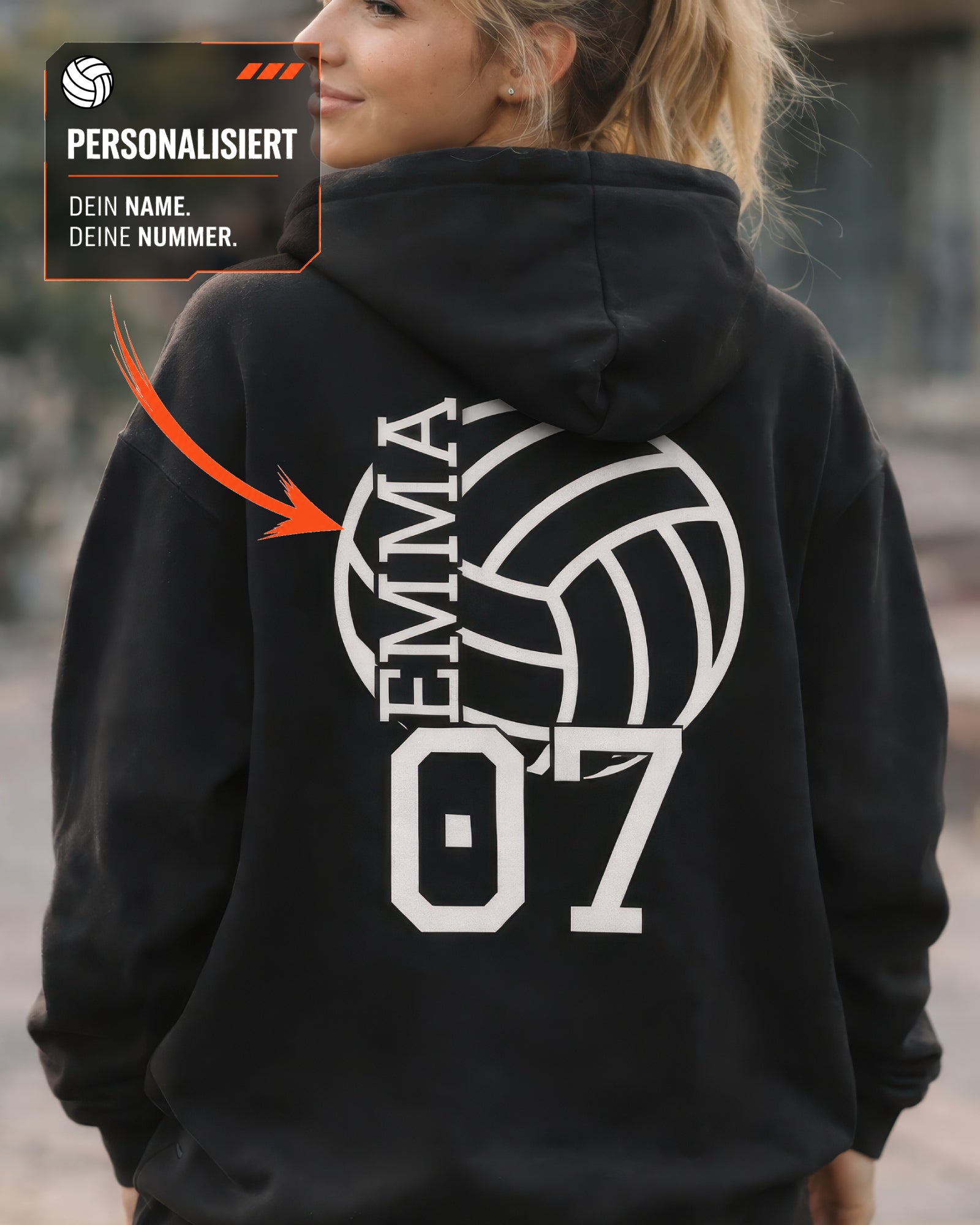 Personalisierter Volleyball-Hoodie mit Wunschname & Wunschnummer
