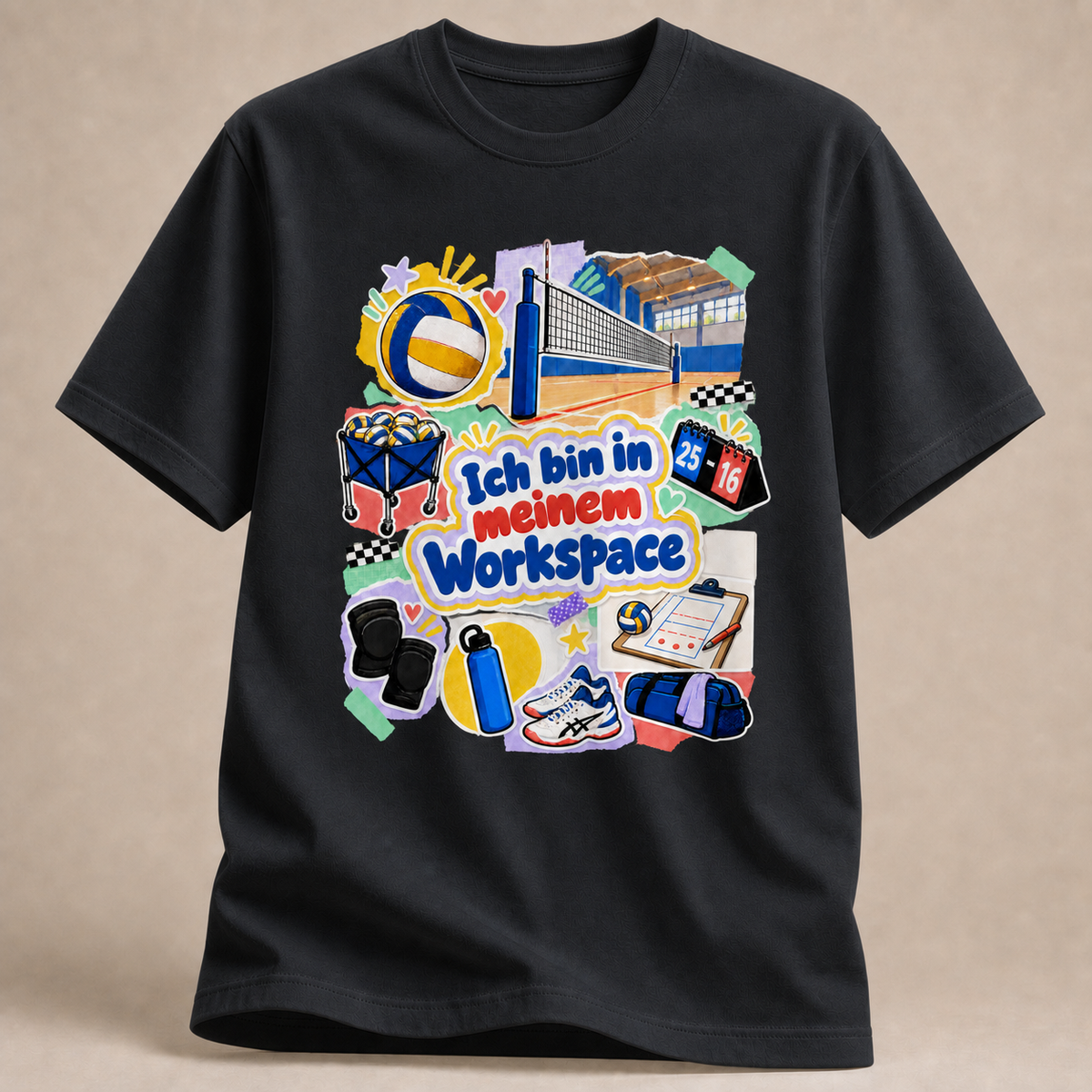 Ich bin in meinem Volleyball-Workspace Shirt