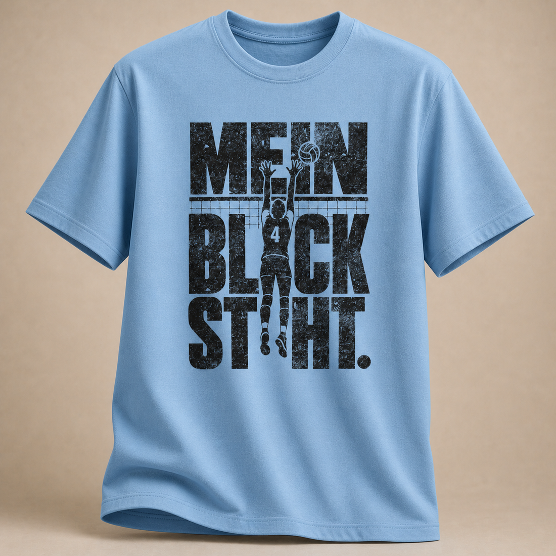 Hellblau Volleyball-T-Shirt mit „MEIN BLOCK SHIT.“-Motiv