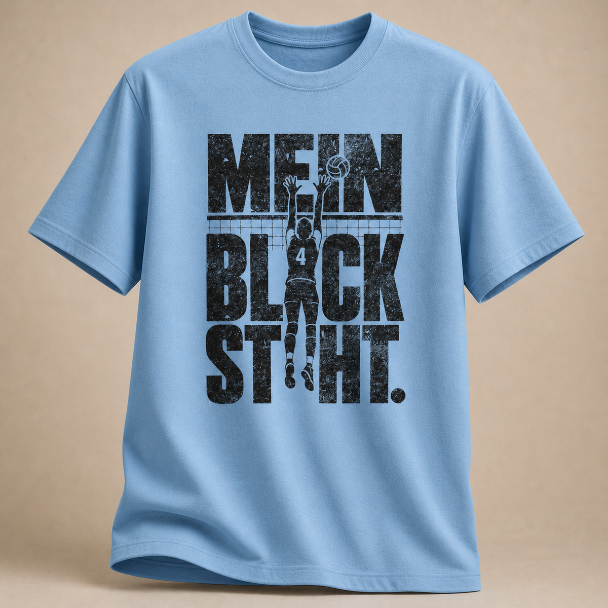 Hellblau Volleyball-T-Shirt mit „MEIN BLOCK SHIT.“-Motiv