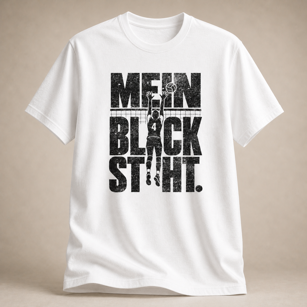 Weiß Volleyball-T-Shirt mit „MEIN BLOCK SHIT.“-Motiv
