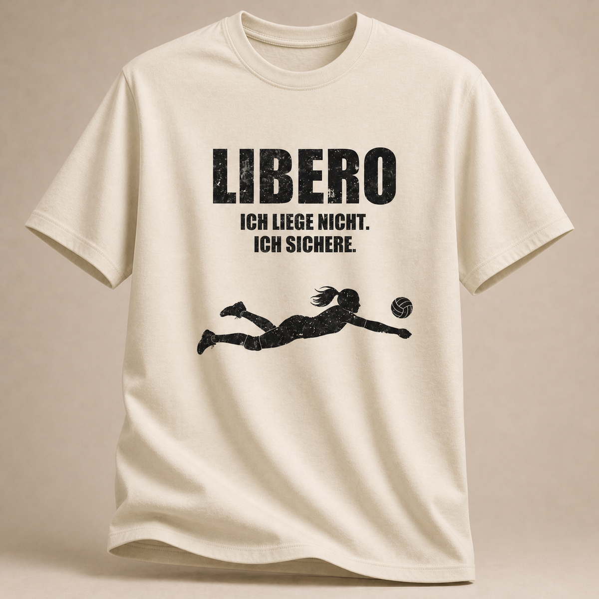 Natur Libero-T-Shirt mit Hechtsprung und „Ich liege nicht. Ich sichere.“-Motiv