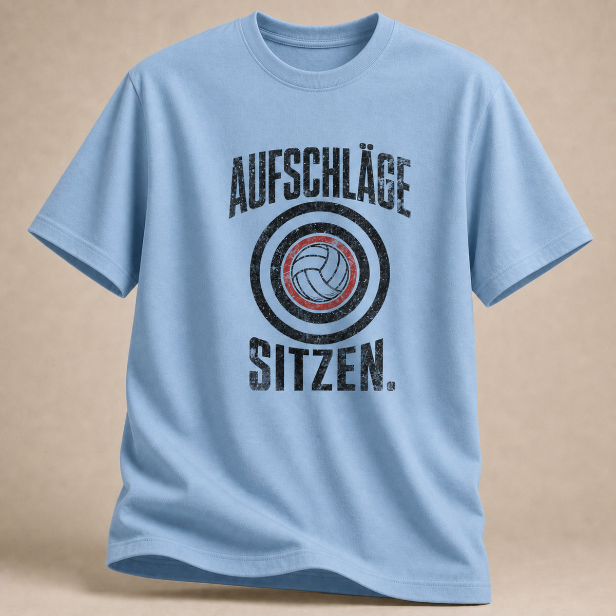 Hellblau Retro-Volleyball-T-Shirt mit Zielscheibe und „Aufschläge sitzen.“-Motiv
