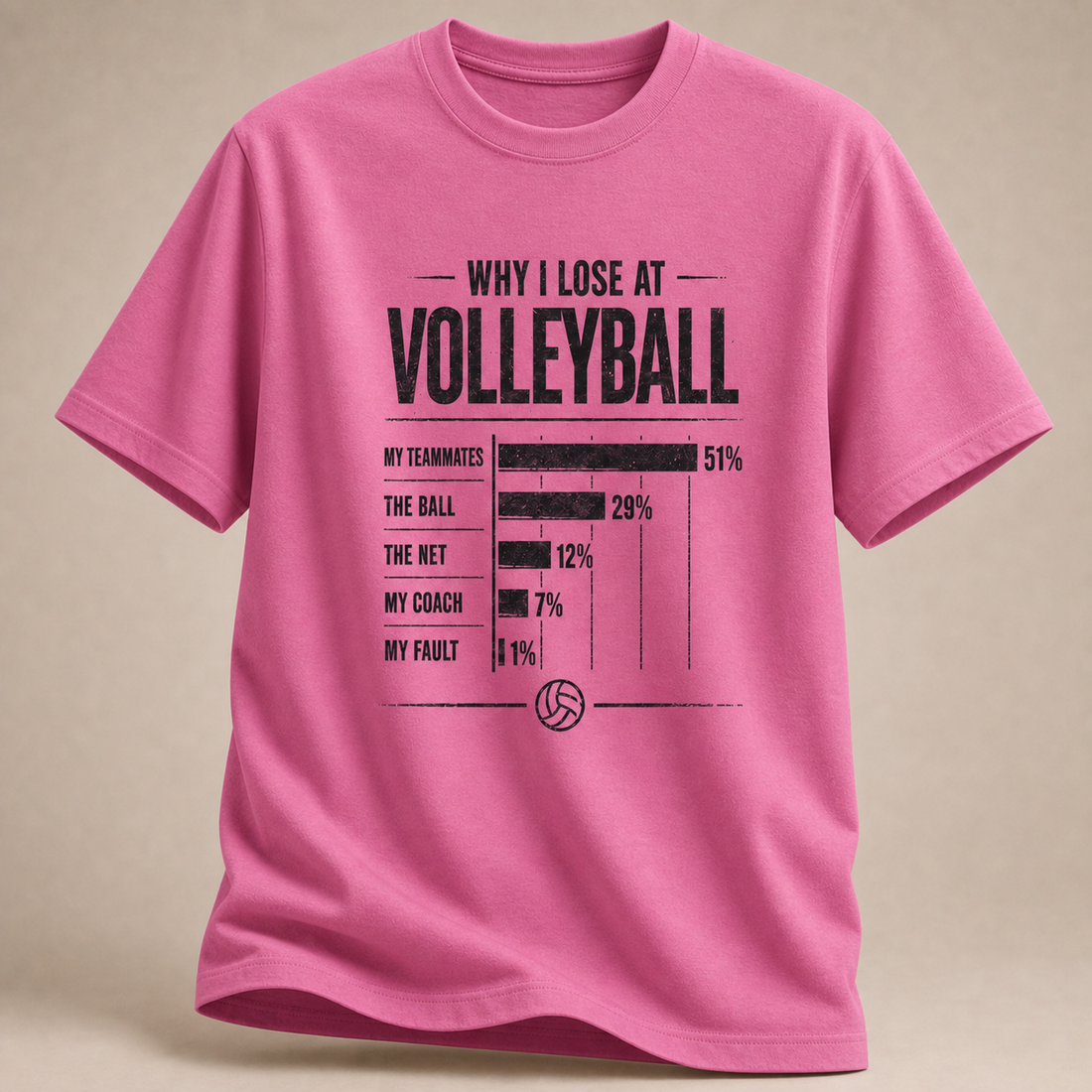 Azalea Volleyball-T-Shirt mit „Why I Lose at Volleyball“-Statistik