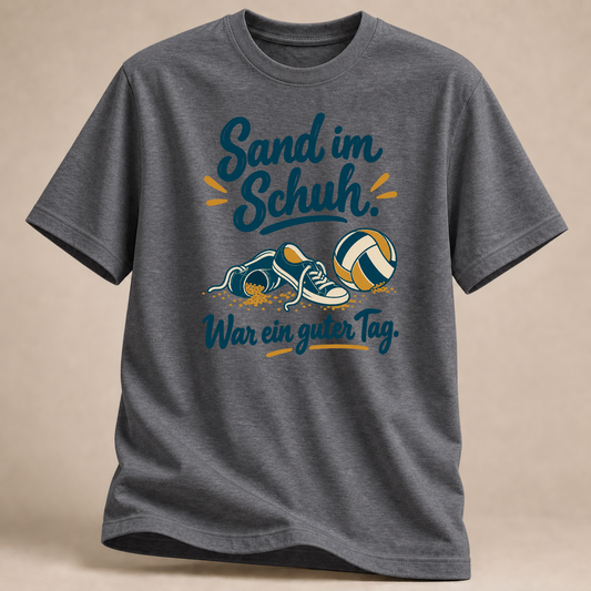 Sand im Schuh. War ein guter Tag. – Volleyball T-Shirt – Graphit meliert