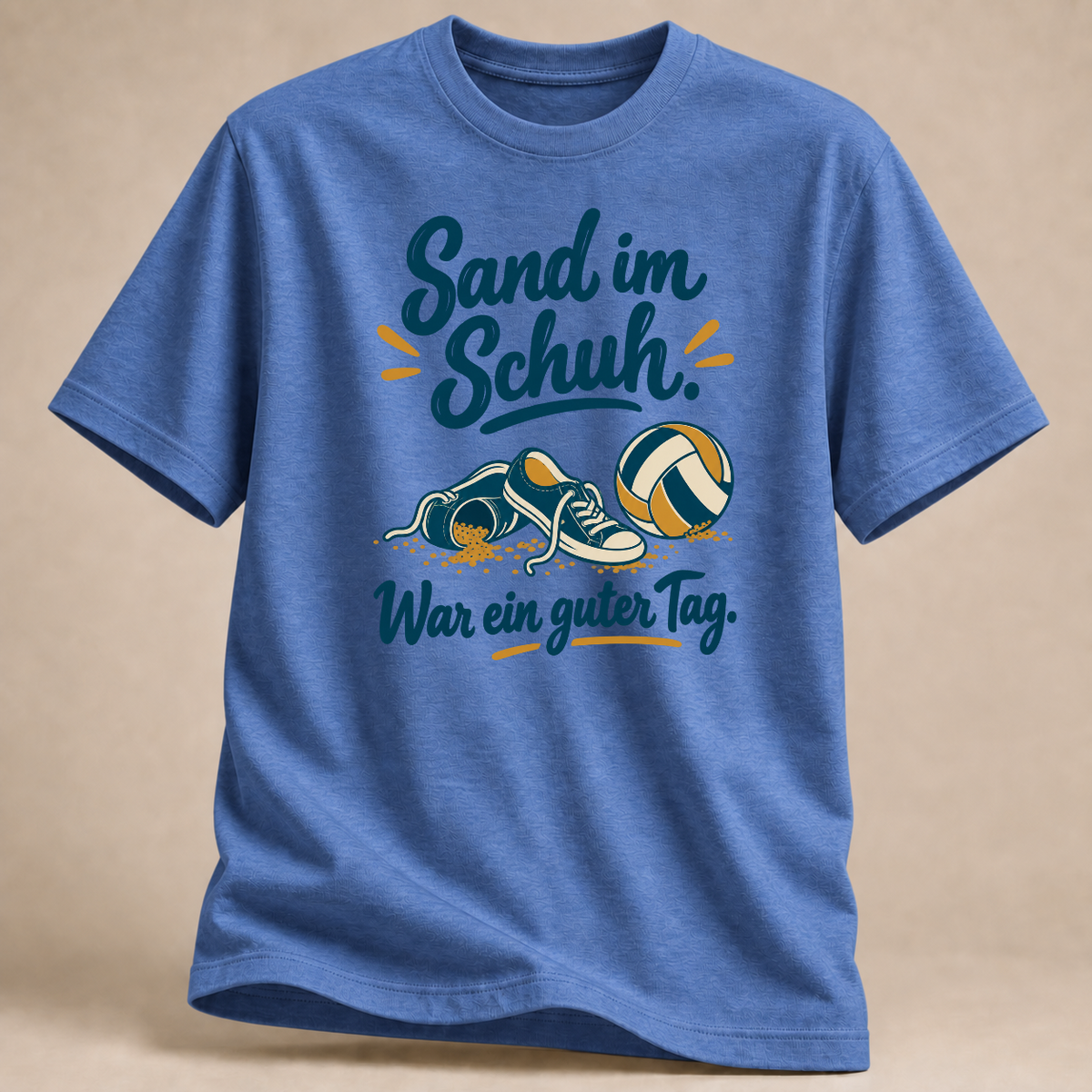 Sand im Schuh. War ein guter Tag. – Volleyball T-Shirt – Royalblau meliert