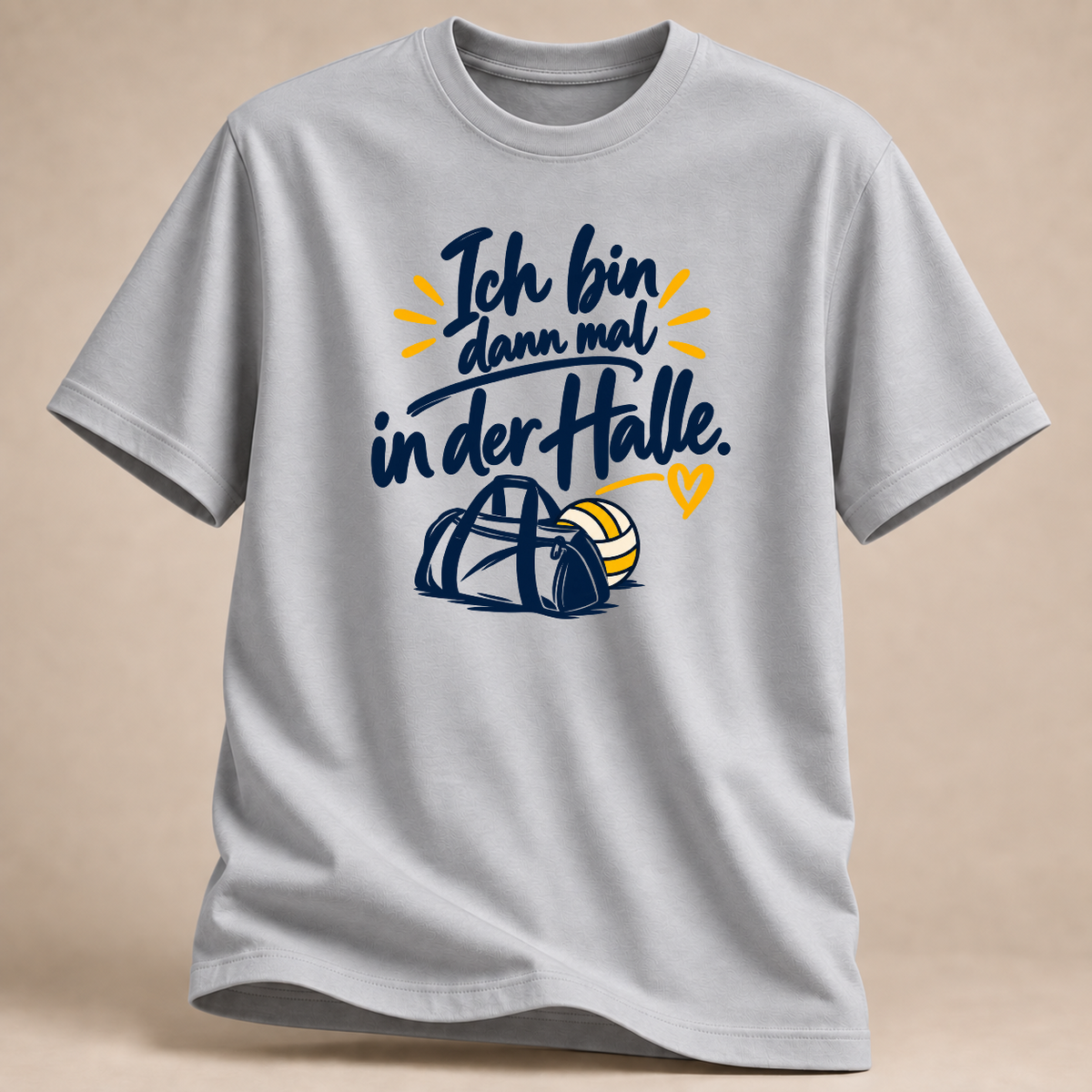 Ich bin dann mal in der Halle. – Volleyball T-Shirt – Sportgrau meliert