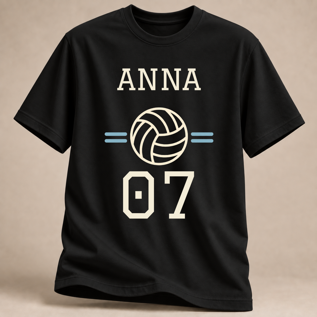 Personalisiertes Volleyball-T-Shirt mit Name & Nummer – Collegiate – Schwarz