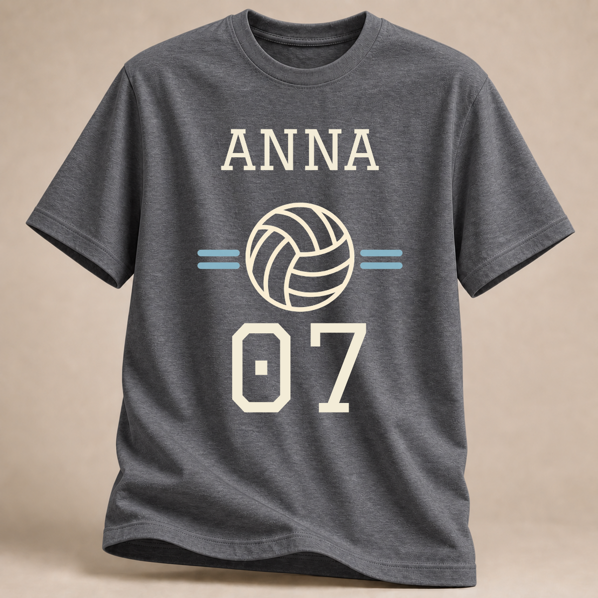 Personalisiertes Volleyball-T-Shirt mit Name & Nummer – Collegiate – Graphit meliert