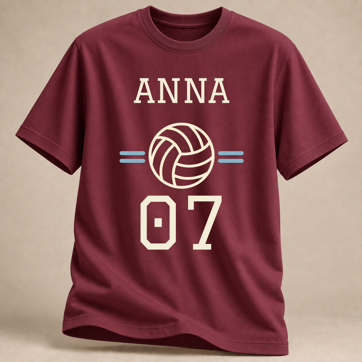 Personalisiertes Volleyball-T-Shirt mit Name & Nummer – Collegiate – Bordeaux meliert