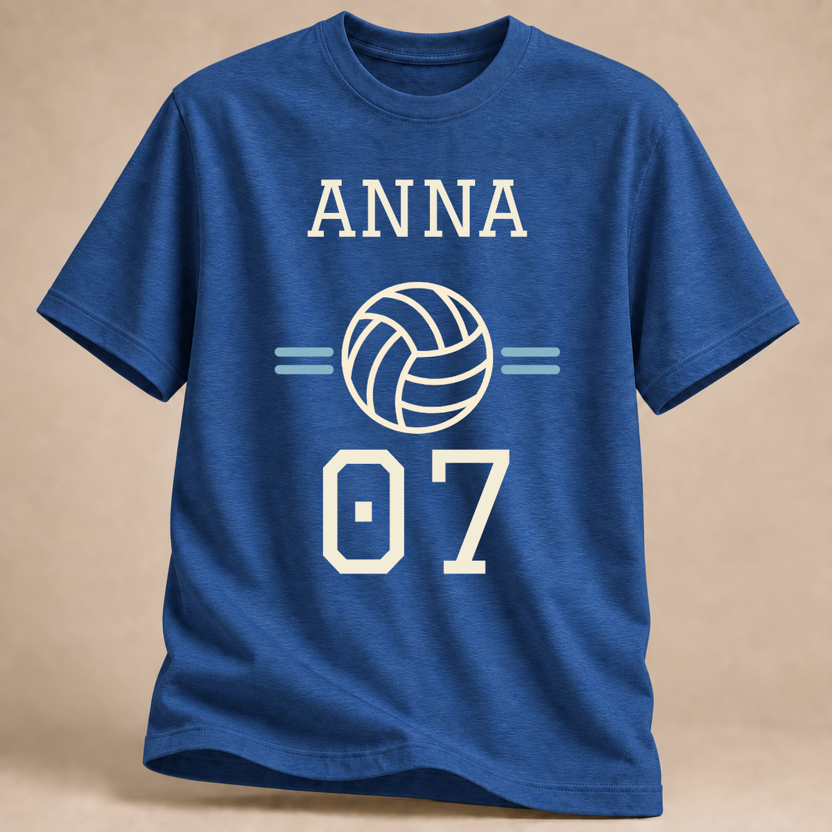 Personalisiertes Volleyball-T-Shirt mit Name & Nummer – Collegiate – Royalblau meliert