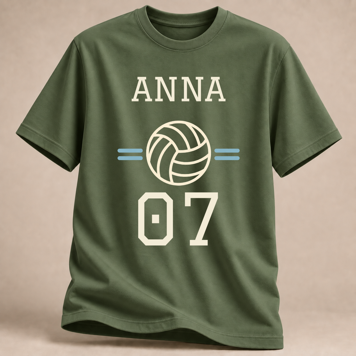 Personalisiertes Volleyball-T-Shirt mit Name & Nummer – Collegiate – Militärgrün