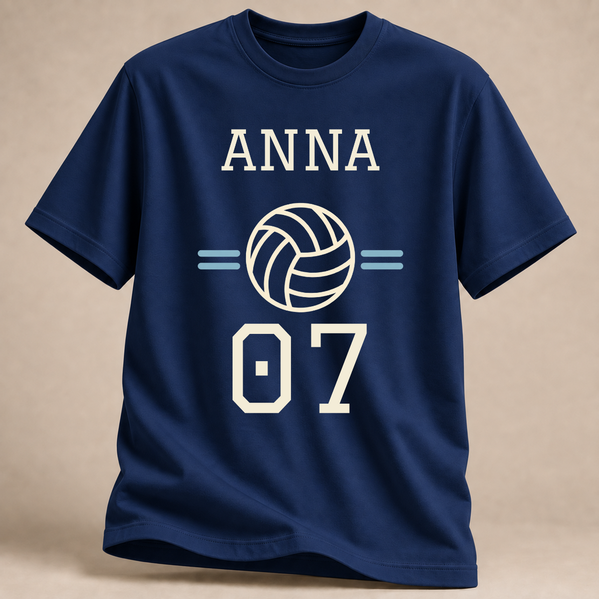 Personalisiertes Volleyball-T-Shirt mit Name & Nummer – Collegiate – Marineblau