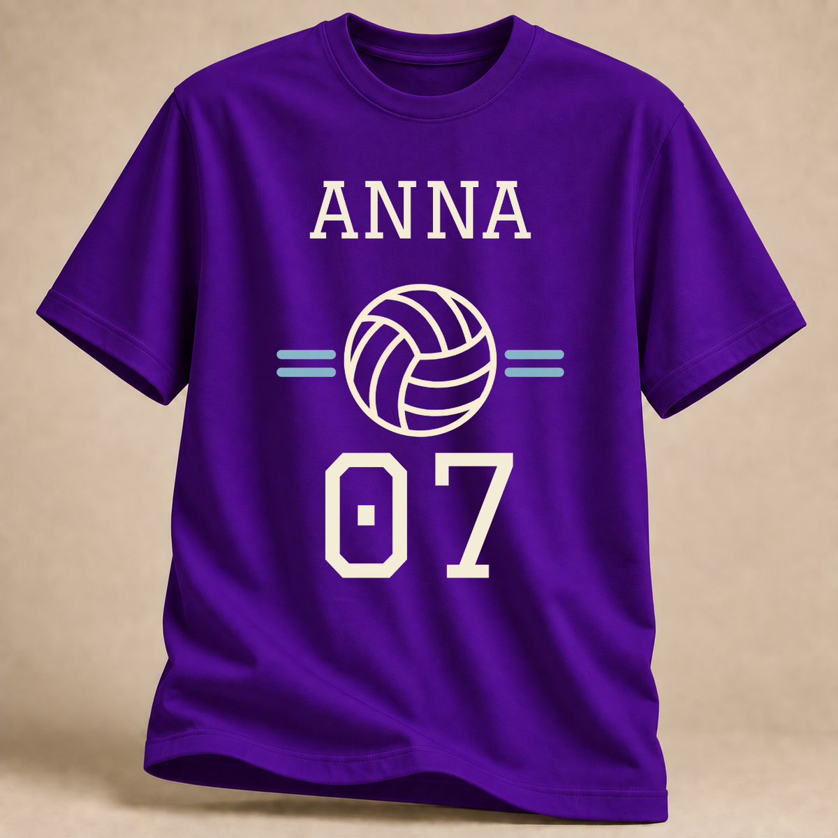 Personalisiertes Volleyball-T-Shirt mit Name & Nummer – Collegiate – Lila