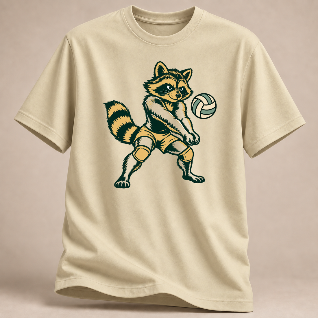 Volleyball-Waschbär: Bereit fürs Spiel – T-Shirt – Naturweiß