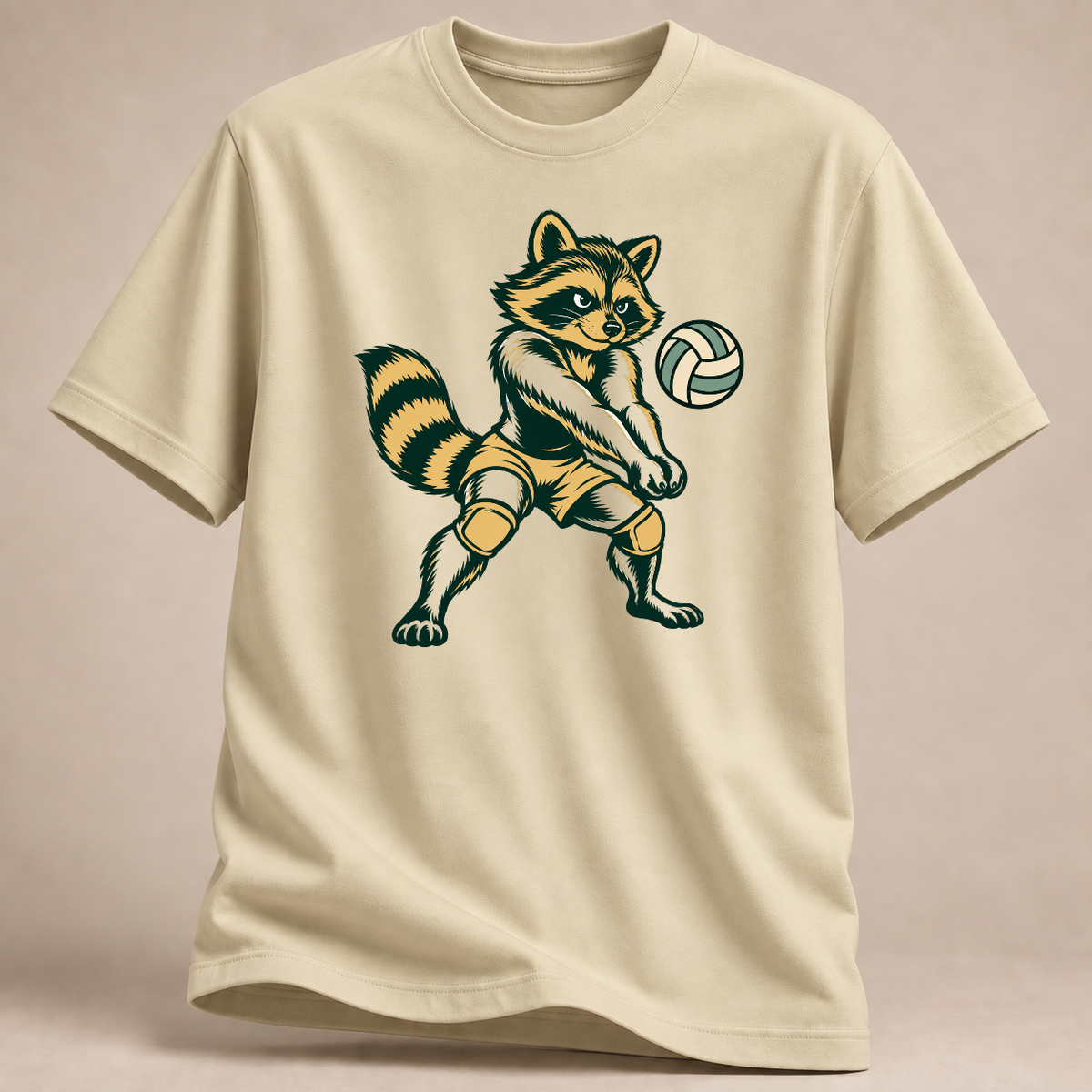 Volleyball-Waschbär: Bereit fürs Spiel – T-Shirt – Naturweiß