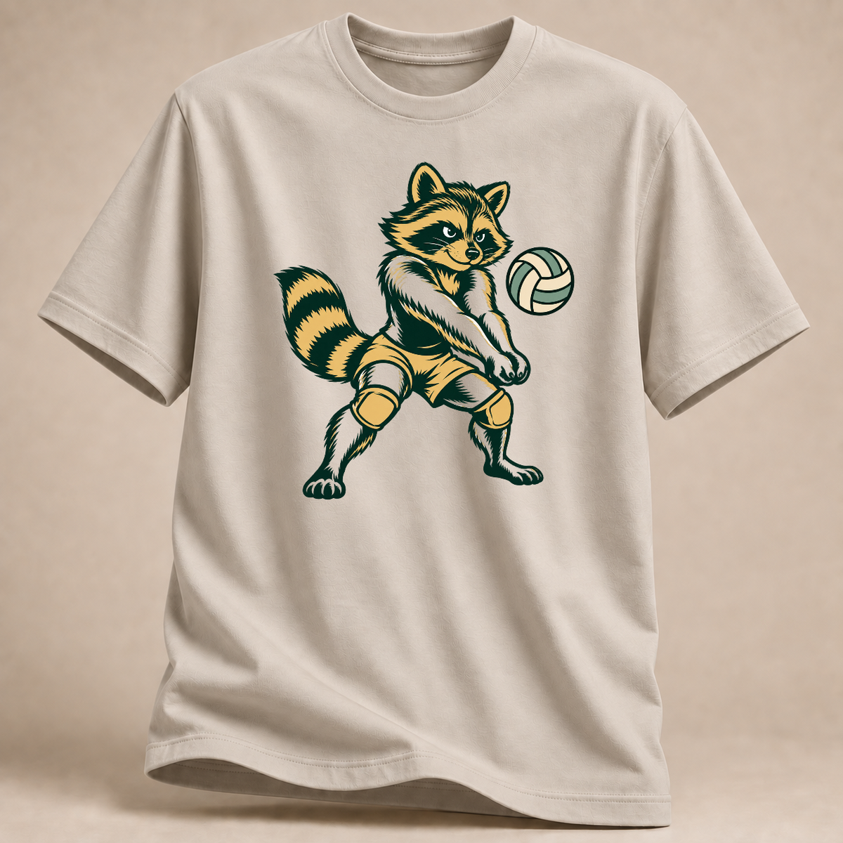 Volleyball-Waschbär: Bereit fürs Spiel – T-Shirt – Sand