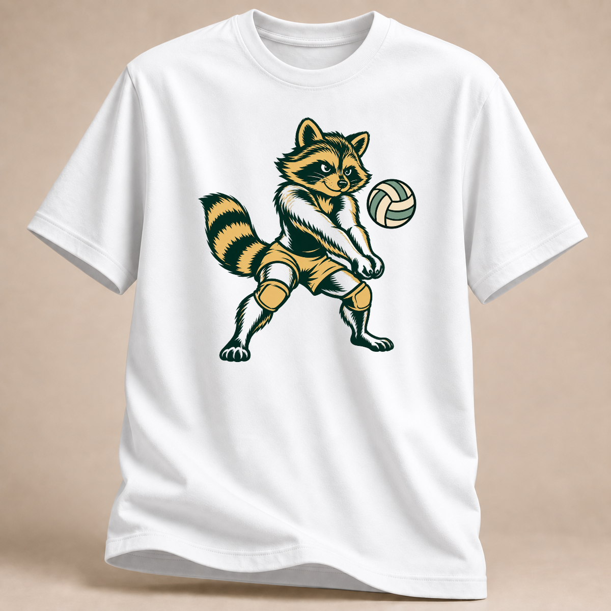 Volleyball-Waschbär: Bereit fürs Spiel – T-Shirt – Weiß
