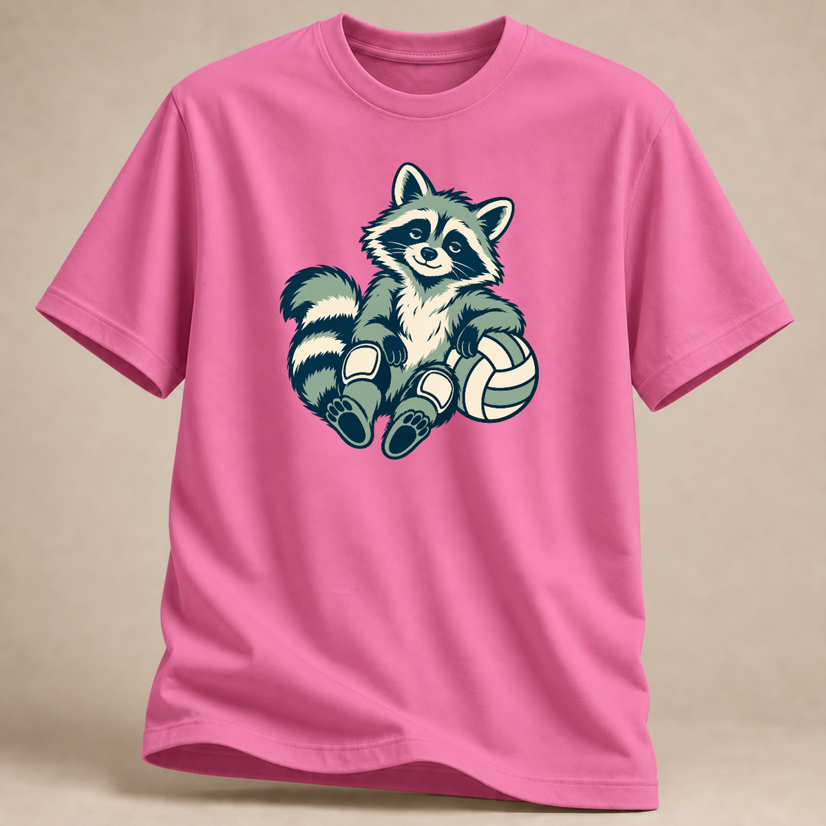Volleyball-Waschbär: Spieltagspause – T-Shirt – Pink