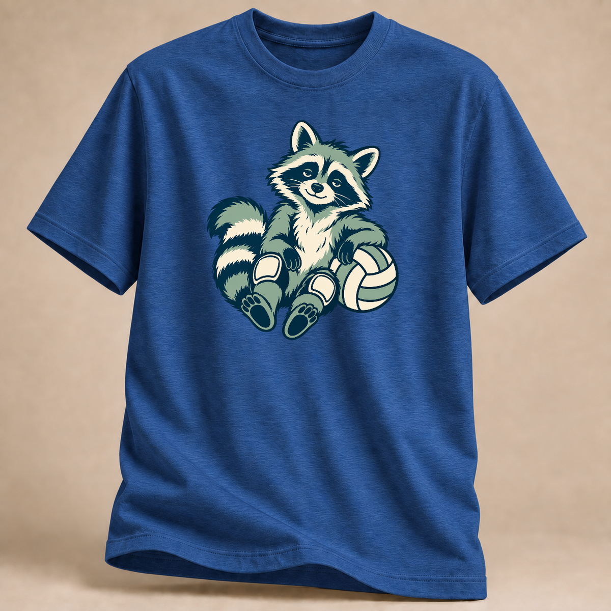 Volleyball-Waschbär: Spieltagspause – T-Shirt – Royalblau meliert