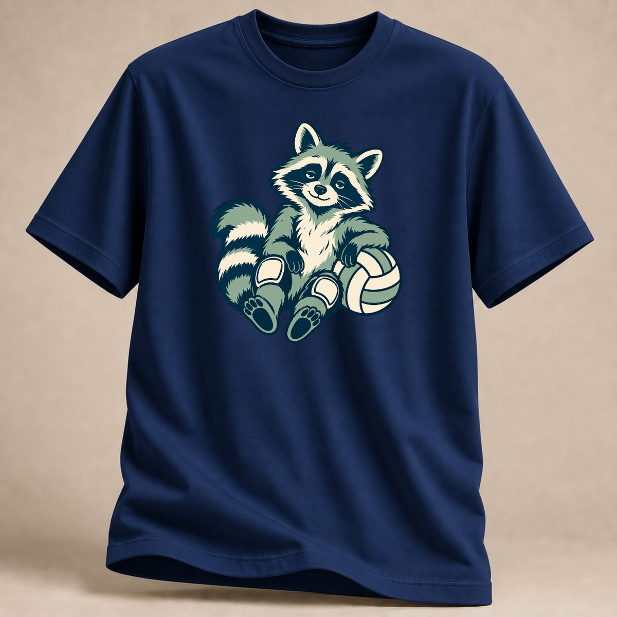 Volleyball-Waschbär: Spieltagspause – T-Shirt – Marineblau