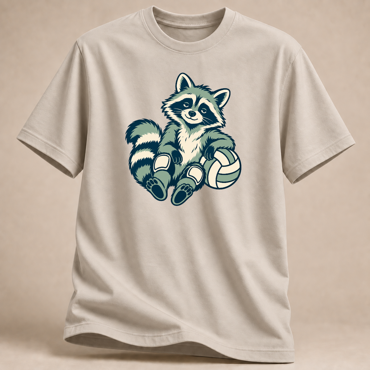Volleyball-Waschbär: Spieltagspause – T-Shirt – Sand