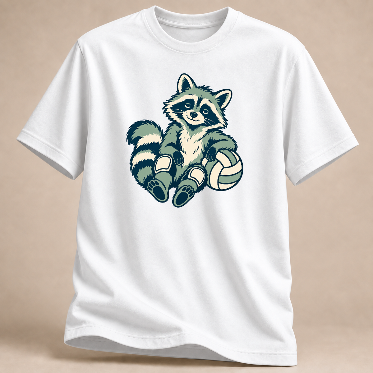 Volleyball-Waschbär: Spieltagspause – T-Shirt – Weiß