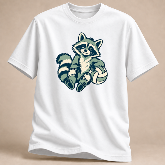 Volleyball-Waschbär: Spieltagspause – T-Shirt – Weiß