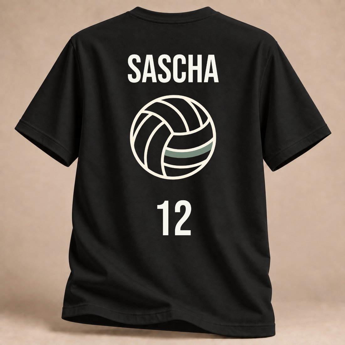 Personalisiertes Volleyball-T-Shirt mit Name & Nummer – Monoline – Schwarz