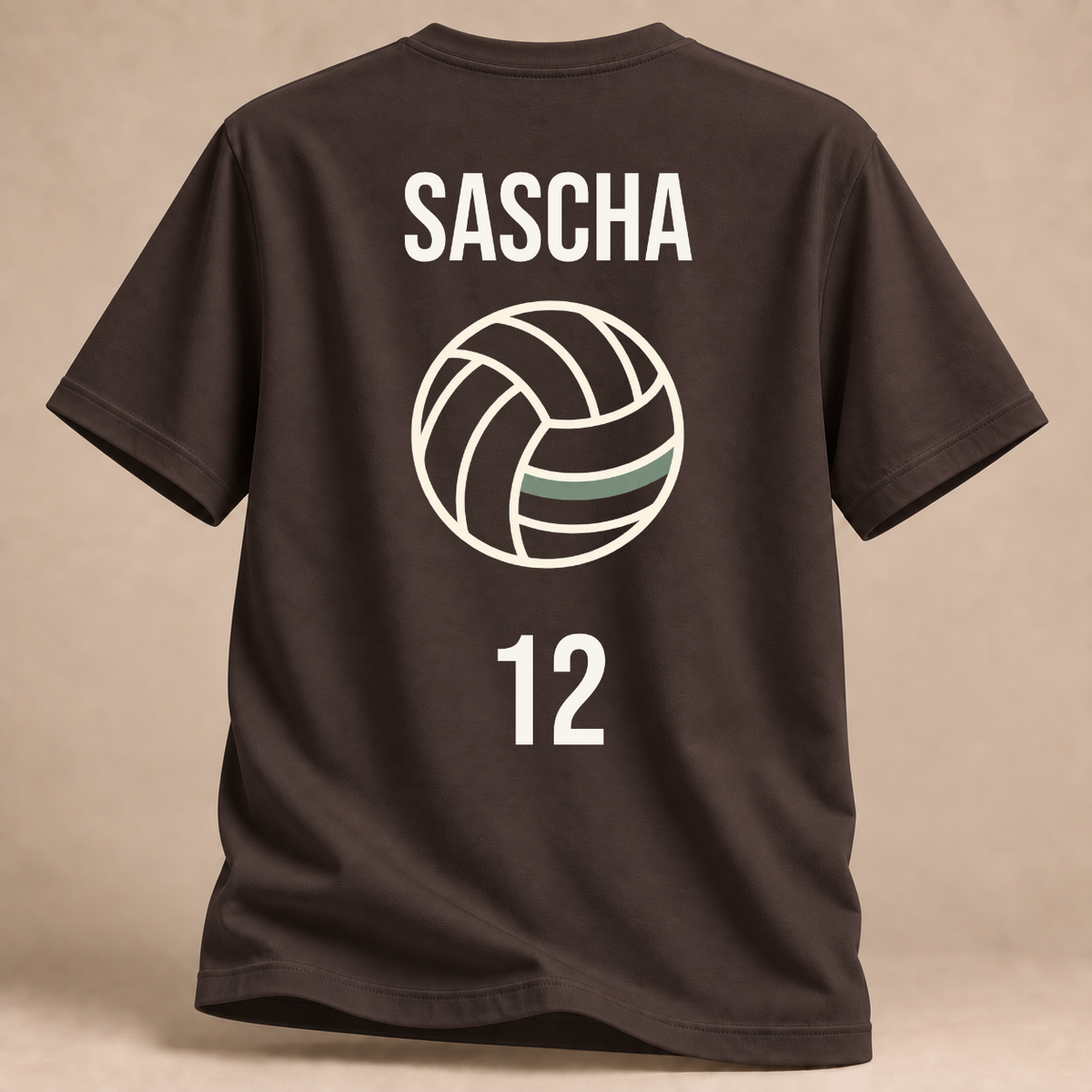 Personalisiertes Volleyball-T-Shirt mit Name & Nummer – Monoline – Dunkelbraun