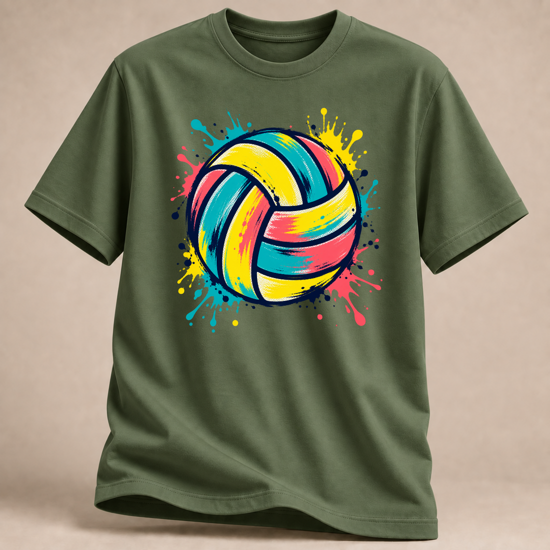 RÜCKRAUM – Bunter Farbball – Volleyball T-Shirt – Militärgrün