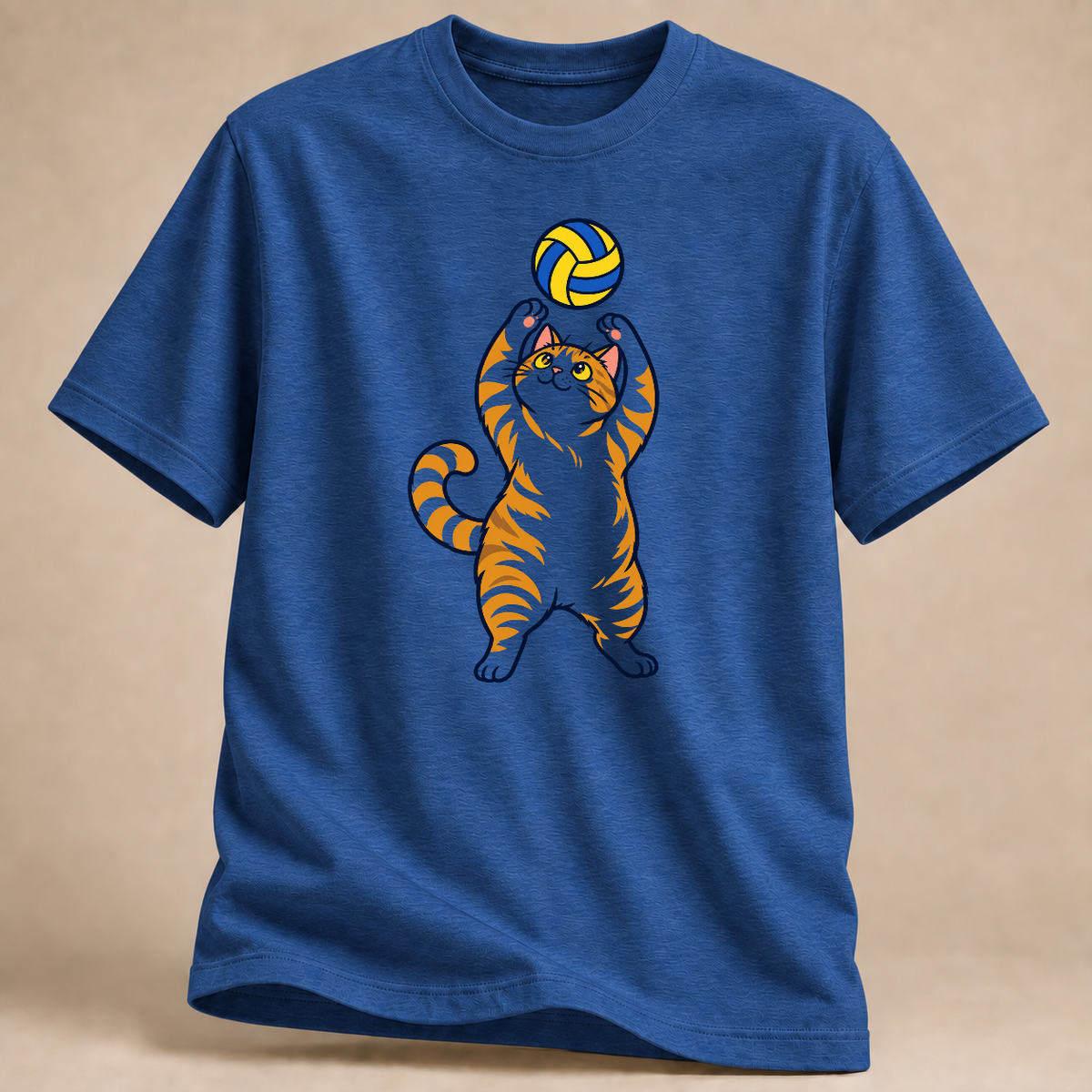 RÜCKRAUM – Volleyball-Katze – T-Shirt – Royalblau meliert