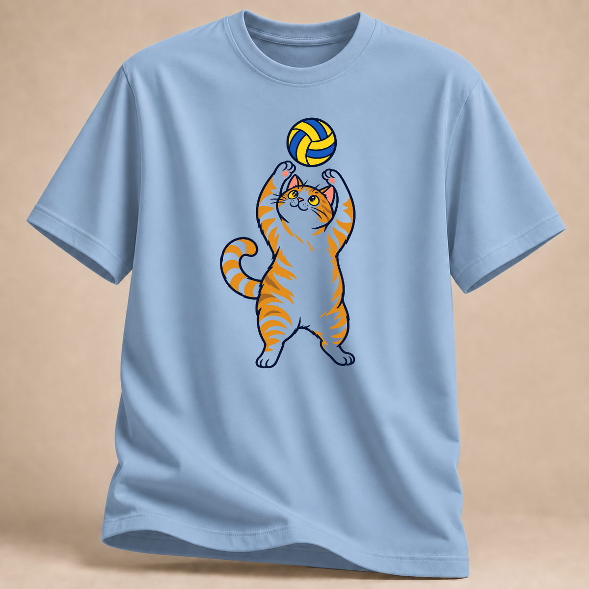 RÜCKRAUM – Volleyball-Katze – T-Shirt – Hellblau