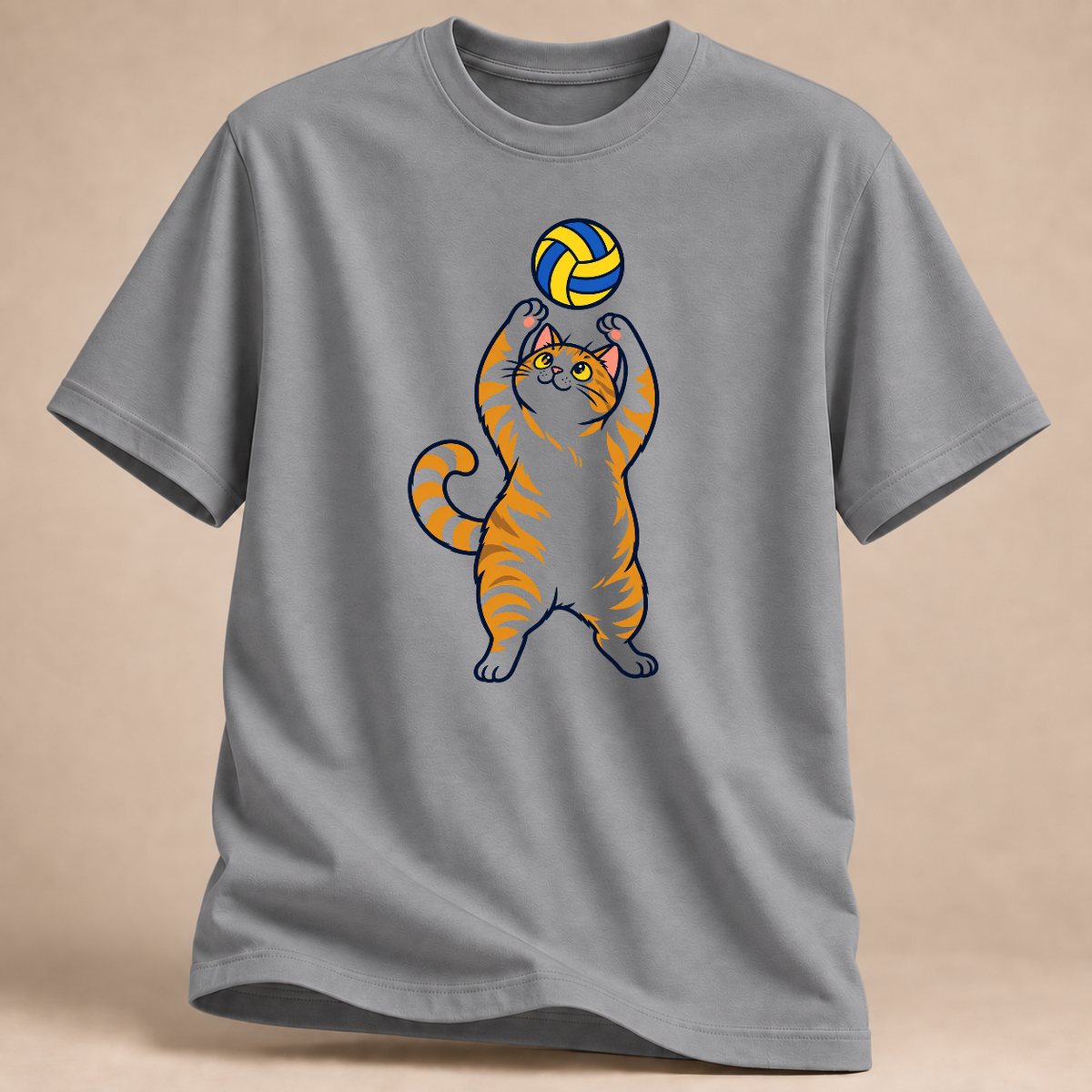 RÜCKRAUM – Volleyball-Katze – T-Shirt – Sportgrau meliert