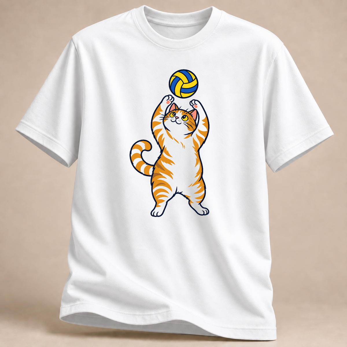 RÜCKRAUM – Volleyball-Katze – T-Shirt – Weiß