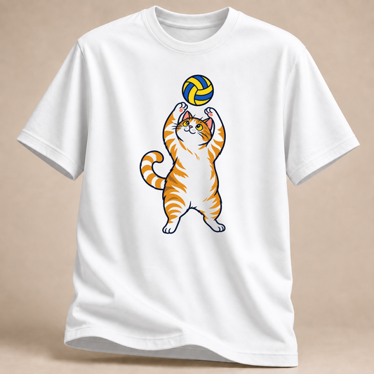 RÜCKRAUM – Volleyball-Katze – T-Shirt – Weiß